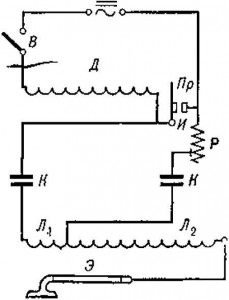 Схема аппарата для общей дарсонвализации